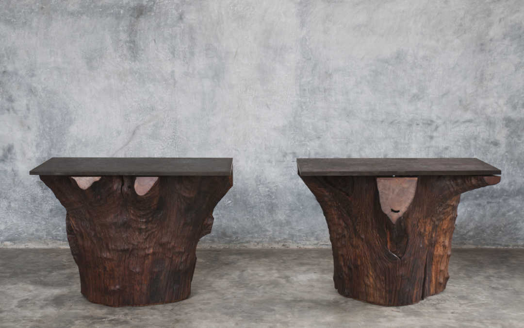 Pair of iron wood console